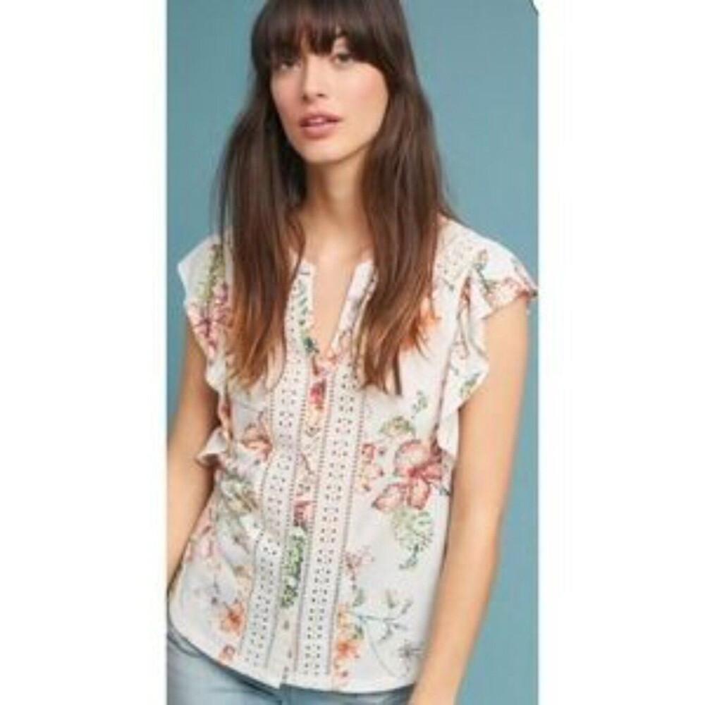 Anthropologie Maeve Kailana Ivory Floral Blouse, Size MP, New! $78